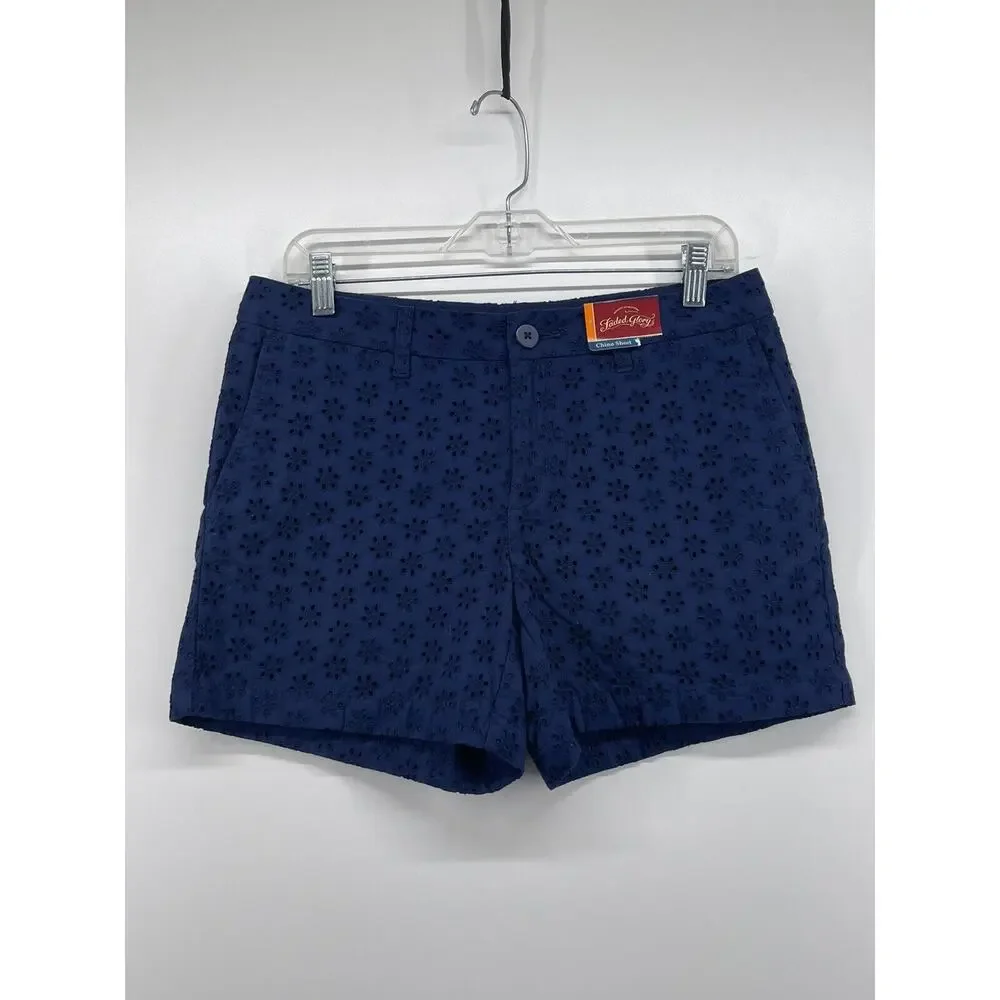 Faded Glory Navy Blue Eyelet Peppy Summer Festival Shorts Size 8 32”‎ Waist NEW